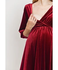 Hello Miz Maternity Velvet V Neck Wrap Nursing Dress