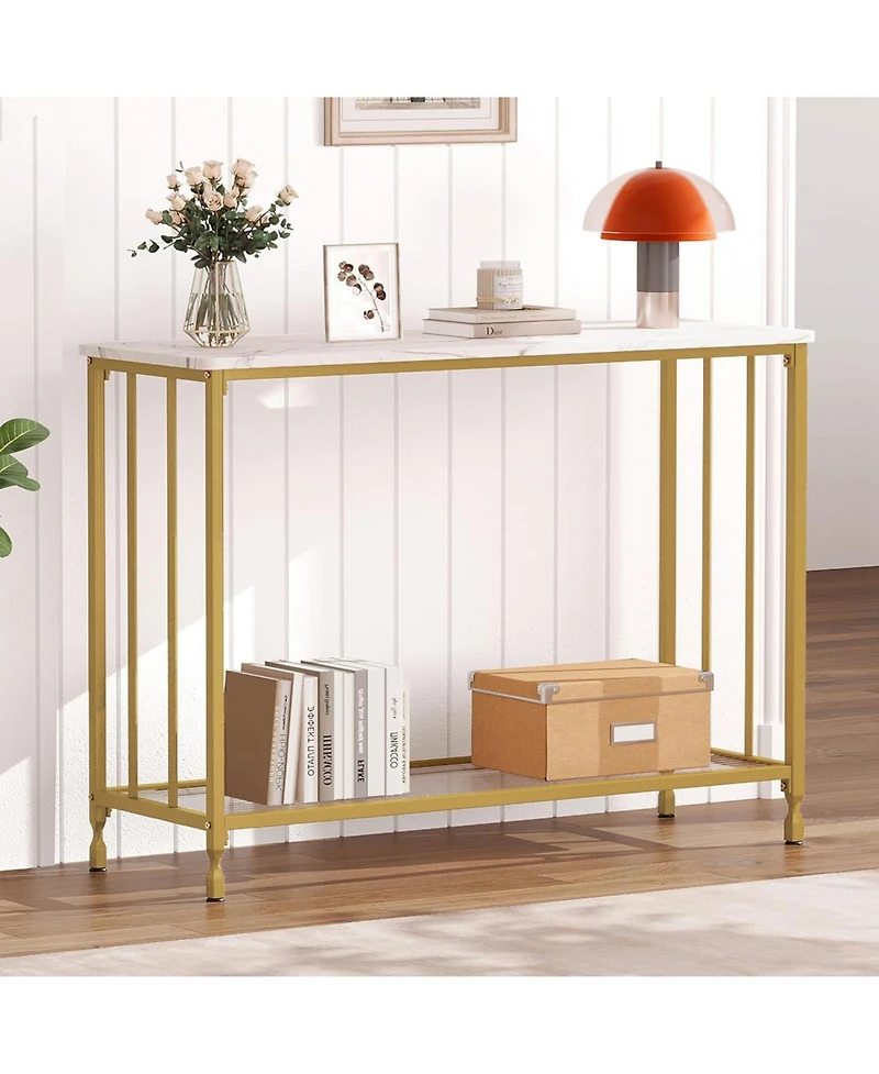 Console Table, Sofa Tables Narrow Entryway Table with Glass Shelf and Metal Frame, 33.5” Behind Couch Table Industrial Hallway Table for Living