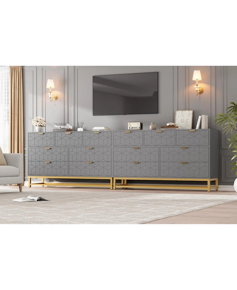 gaomon 53.5 Inch Grey 7-Drawer Modern Dresser, Gold Metal Handle & Legs, Chest Storage Organizer for Closet, Entryway