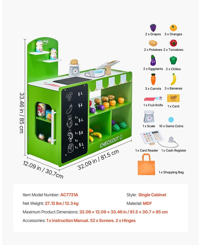 Hongge Wooden Grocery Store Playset for Kids with Accessories and Pretend Shopping Features