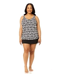 Island Escape Plus Size V Neck Bora Bora Tankini Top Skirt