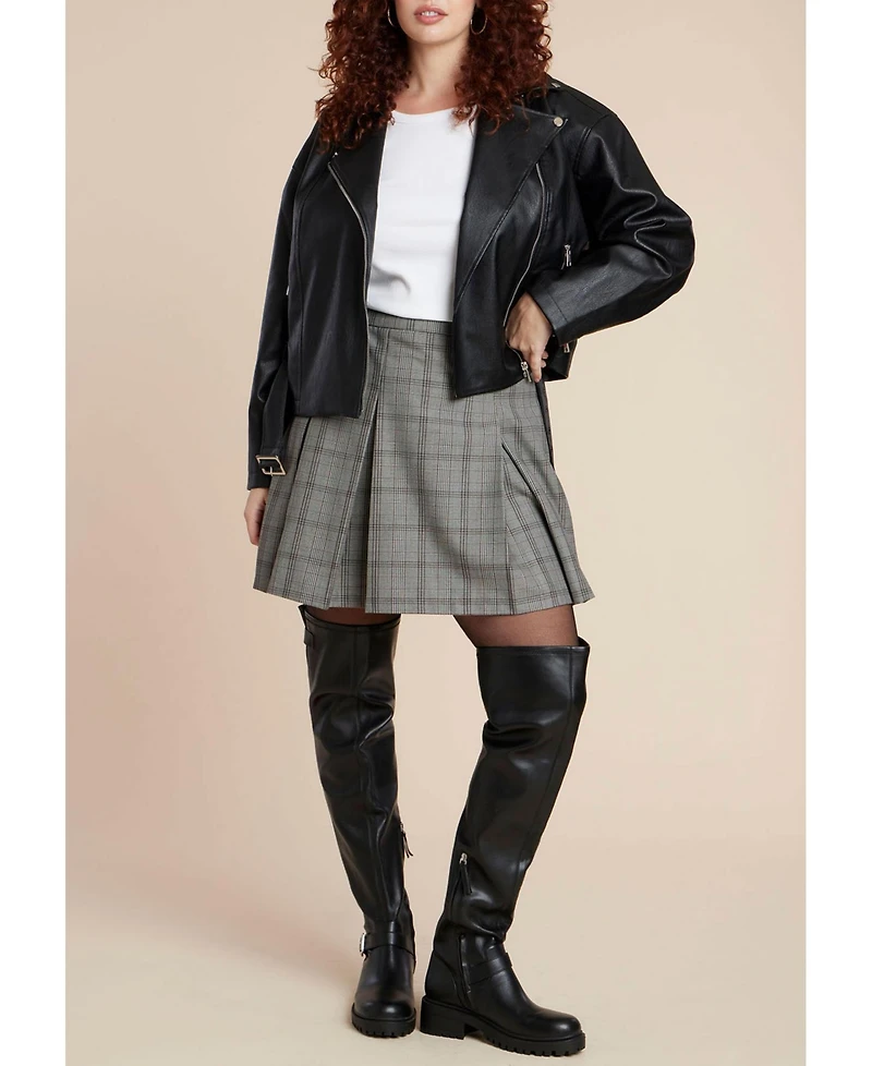 Eloquii Women's Plus Belted Faux Leather Moto Jacket