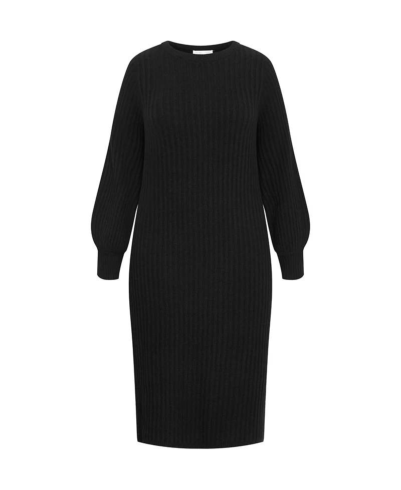 City Chic Plus Sarah Long Sleeve Rib Dress