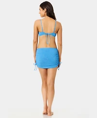 California Waves Women's Solid Popcorn Scrunch Side-Tie Swim Skirt