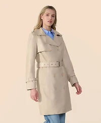 Furniq Uk Women's Genuine Leather Trench Coat, Beige
