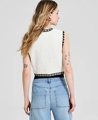 And Now This Women's Open-Front Embroidered Cotton Vest, Macy's Exclusive