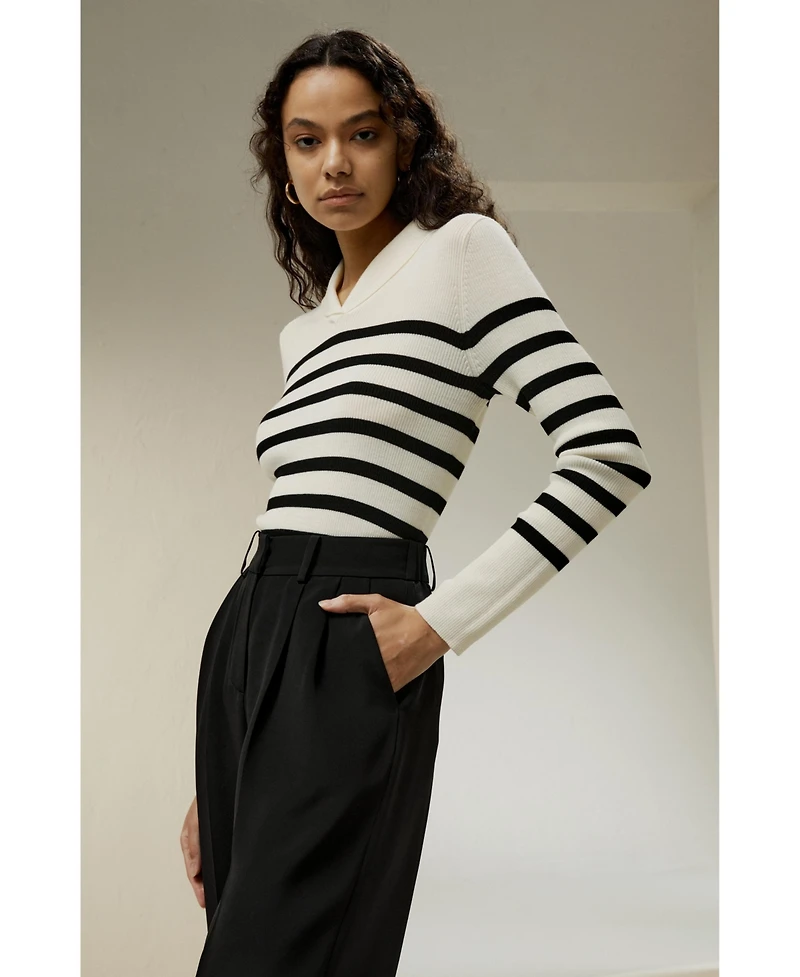 Lilysilk Women's Striped Ultra-fine Merino Wool Sweater
