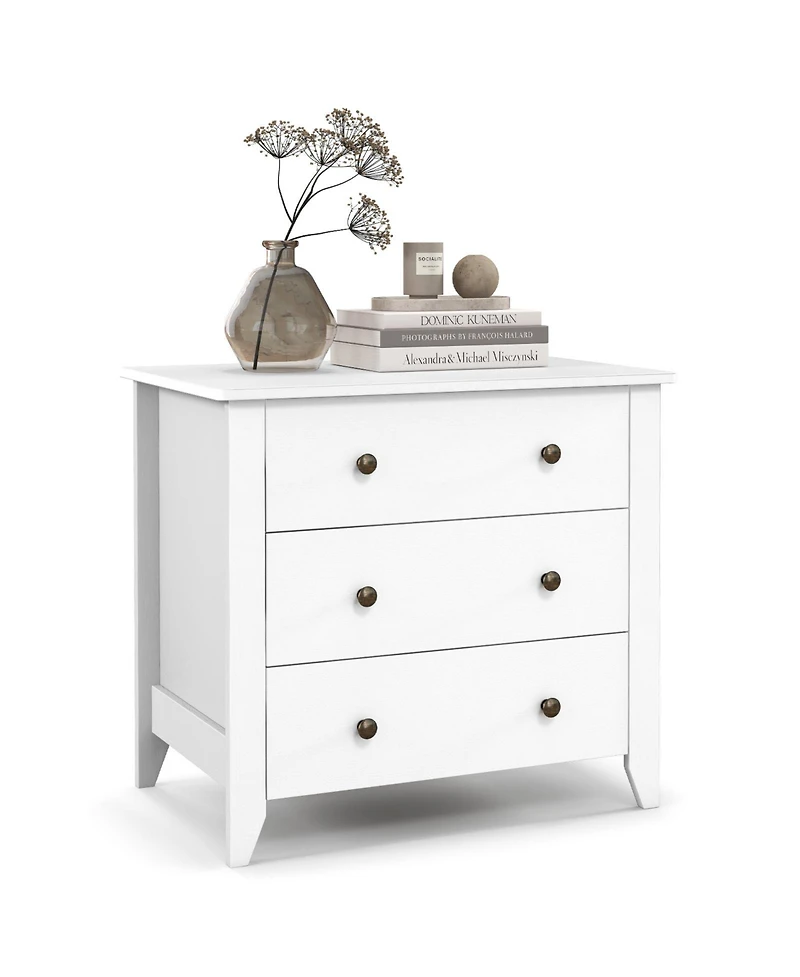 sumyeg White 3-Drawer Dresser Chest, Bedside Table with Storage