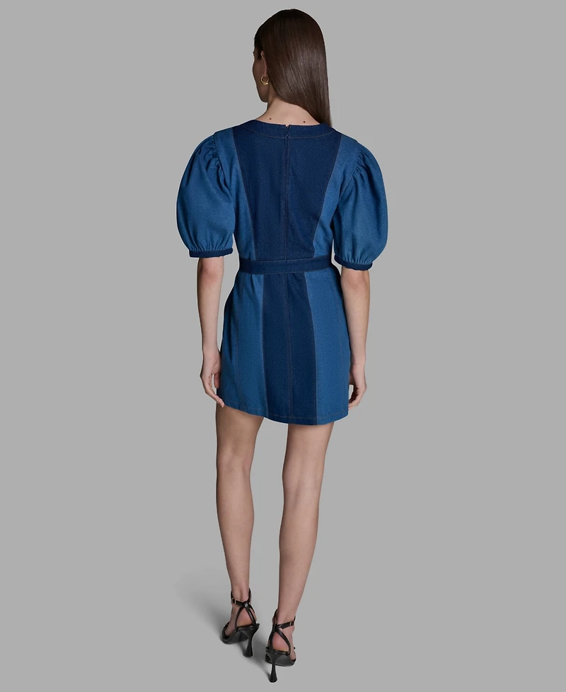 Bcbg Women's Two-Tone Tie Waist Crew neck Dress