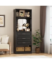 Aheaplus Mdf, Metal, Glass Freestanding Closet System with 3 Drawers, 25'' Drawer Organizer Mirror and Storage Shelves