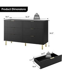 gaomon 6-Drawer Modern Black Dresser, Gold Handle, Wide Double Chest, Large Drawer Storage Organizer for Bedroom, Living Room, Entryway