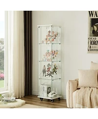 Streamdale Furniture 4 Tier Glass Display Cabinet with Lock, Wheels, and Acrylic Shelves