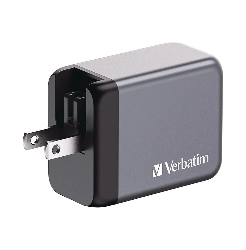 Verbatim 32201 65 Watts 3-Port GaN Wall Charger - Black/Gray