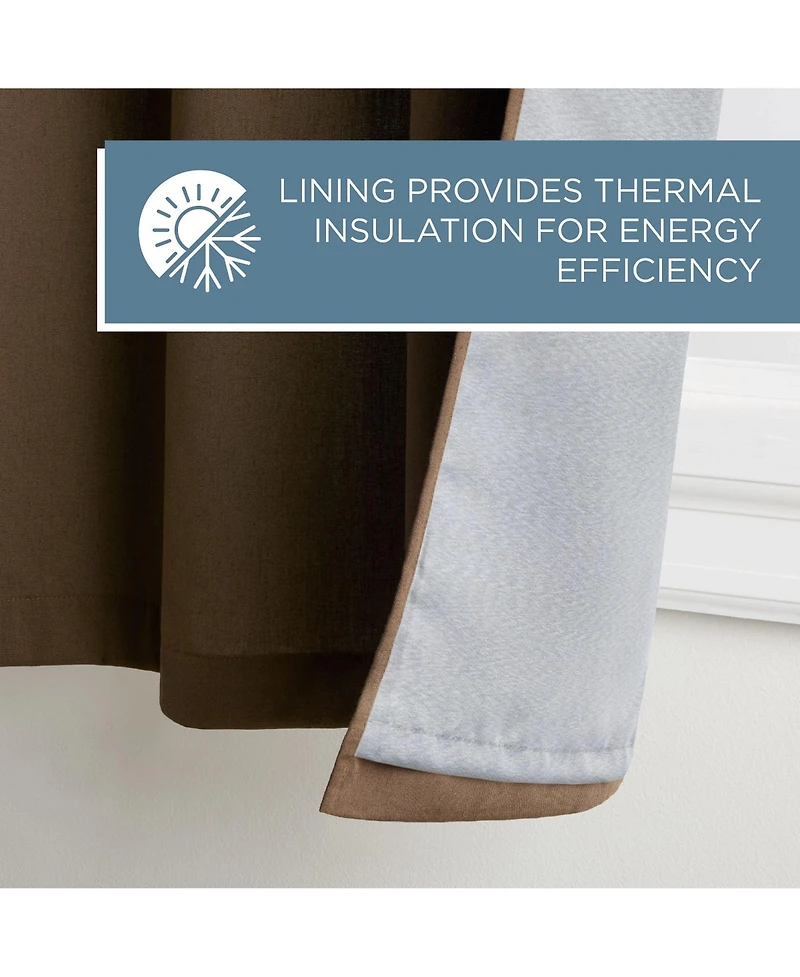 Town & Country Basics Selena Coffee Brown Solid Linen Texture Room Darkening, Grommet Top Curtain Panels