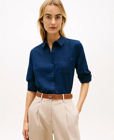 Tommy Hilfiger Women's Roll-Tab Sleeve Collared Shirt