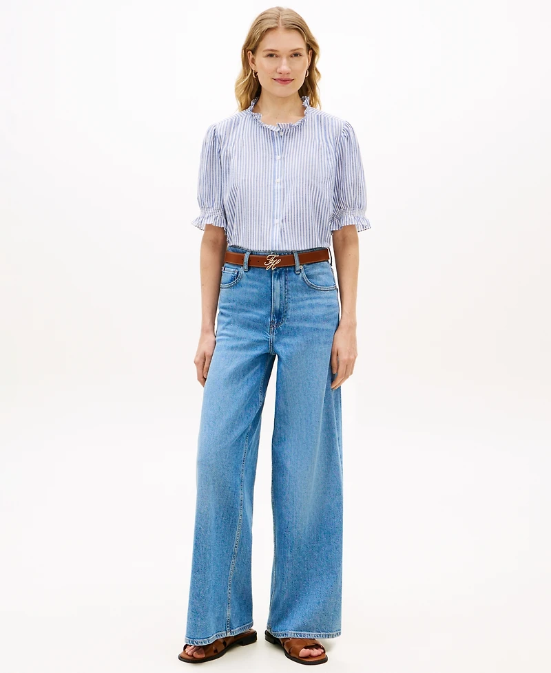 Tommy Hilfiger Women's Pin Tuck Cambric Short-Sleeve Blouse