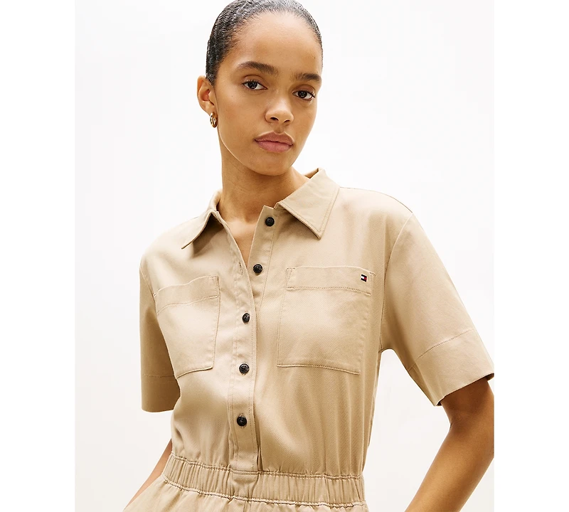 Tommy Hilfiger Women's Utility Shirt Short-Sleeve Jumpsuit