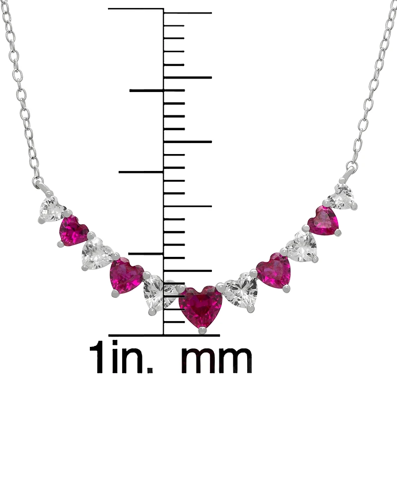 Macy's 2-Pc. Lab Grown Pink Sapphire (3.58 ct. t.w.) & White Sapphire (1.36 ct. t.w.) Graduated Heart Necklace with Earrings Set in Sterling Silver