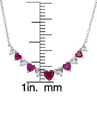 Macy's 2-Pc. Lab Grown Pink Sapphire (3.58 ct. t.w.) & White Sapphire (1.36 ct. t.w.) Graduated Heart Necklace with Earrings Set in Sterling Silver
