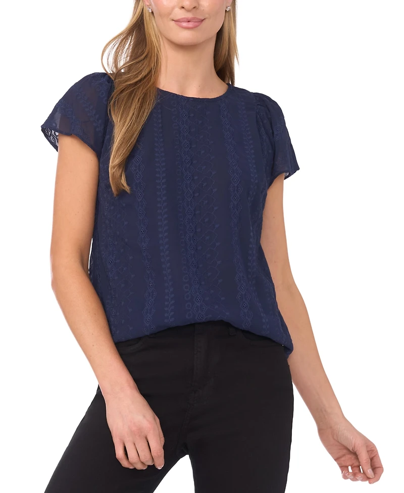 CeCe Women's Flutter Sleeve Crewneck Top