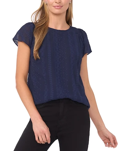 CeCe Women's Flutter Sleeve Crewneck Top