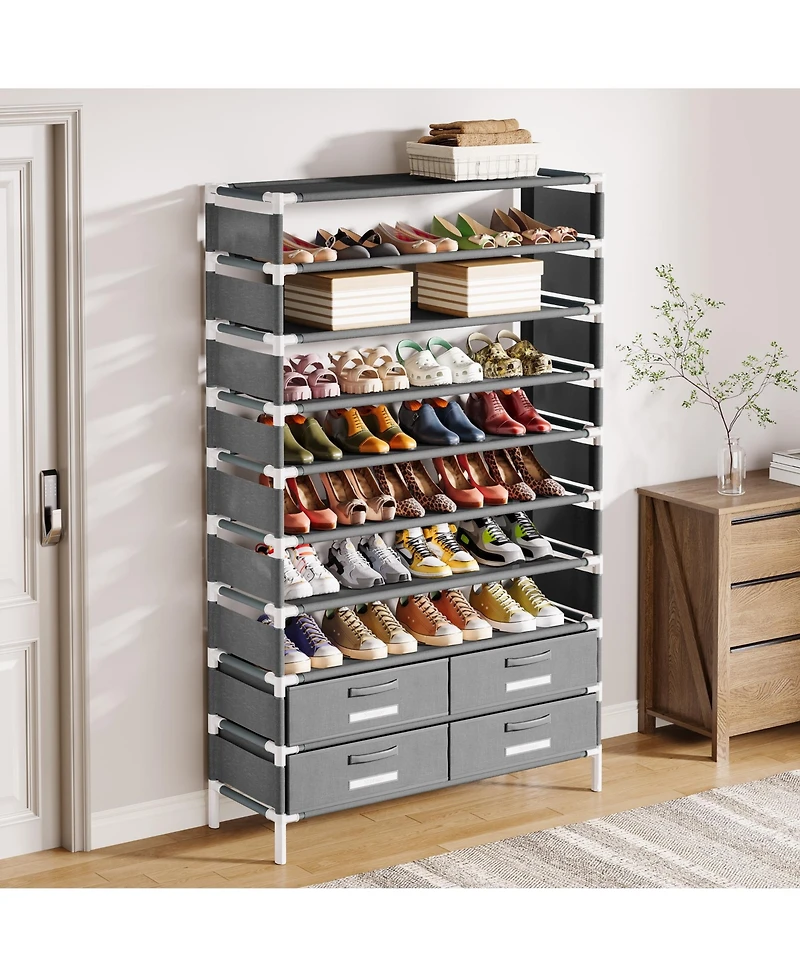 Tribesigns 10-Tier Shoe Rack, with 4 Bins Drawers, for 32 Pairs Shoes