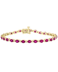 Effy Collection Ruby (6-1/3 ct. t.w.) & Diamond (1/20 ct. t.w.) Bracelet in 14k Yellow Gold Over Sterling Silver