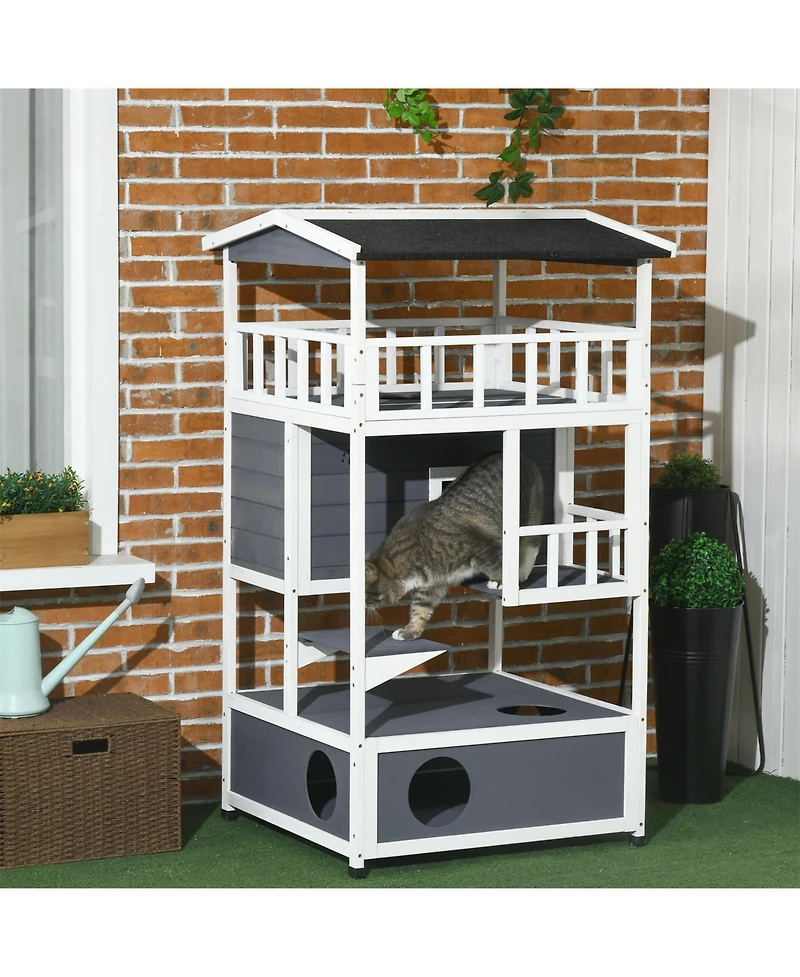 Aostirmotor Cat House with Asphalt Roof, Escape Doors,Condo, Jumping Platform