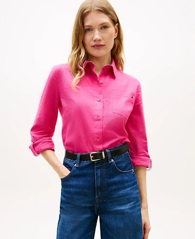 Tommy Hilfiger Women's Roll-Tab Sleeve Collared Shirt