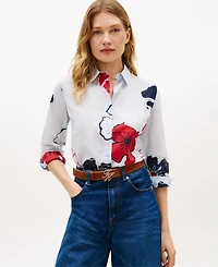 Tommy Hilfiger Women's Printed Button-Front Roll-Tab Shirt