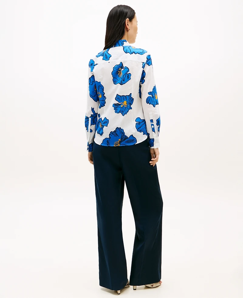 Tommy Hilfiger Women's Printed Button-Front Roll-Tab Shirt