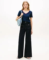 Tommy Hilfiger Women's Stripe Slim V-Neck Short-Sleeve T-Shirt