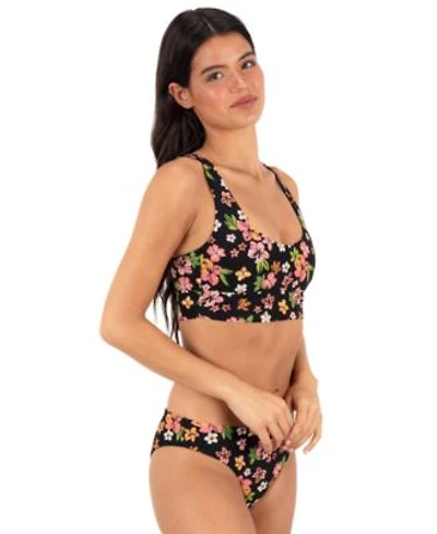 Hurley Womens Max Hibiscus Dream Longline Bralette Top Mid Cheeky Bottoms