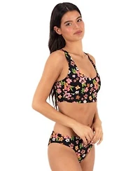Hurley Womens Max Hibiscus Dream Longline Bralette Top Mid Cheeky Bottoms