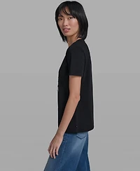 Karl Lagerfeld Paris Women's Crewneck Denim Flower T-Shirt