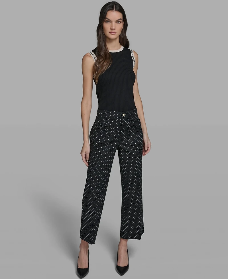 Karl Lagerfeld Paris Women's Mid Rise Polka Dot Bow Pants