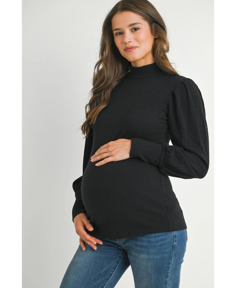 Hello Miz Maternity Long Sleeve Mock Neck Ribbed Top
