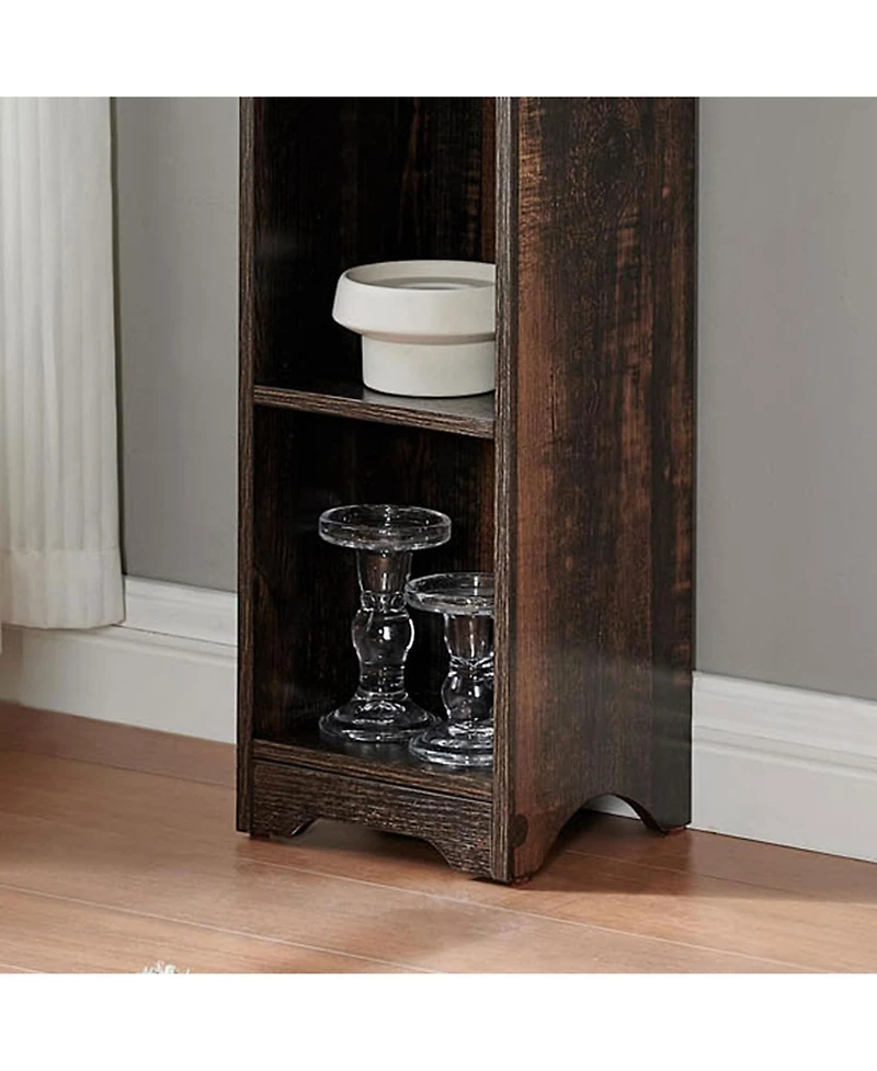 Kings Brand Furniture - Mora 6 -Tier Tall Narrow Storage Shelves Media Bookcase, Slim Freestanding Bookshelf, White