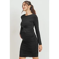 Hello Miz Maternity Front Tie Crew Neck Side Ruched Nursing Dress