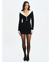 Miss Circle Women's Heather Black Collared Decorative Button-Front Mini Dress