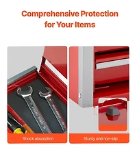 Mecale Metal Tool Box, 8.6", Portable 3-Drawer Tool Chest, Eva Liners, Pp Feet, Ball-Bearing Slides, Powder-Coat, Red