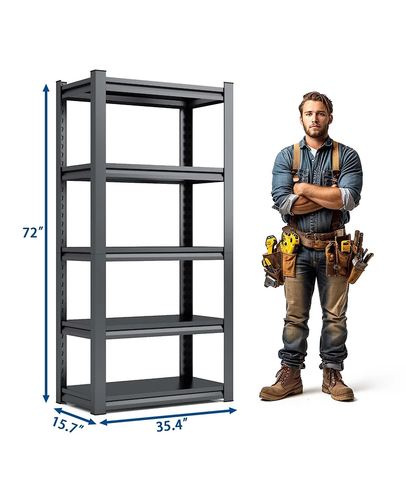Boyel Living 72"H 5 Tier Metal Shelves for Storage Garage Shelves Adjustable Garage Shelf Industrial Shelving Unit Storage Utility Rack