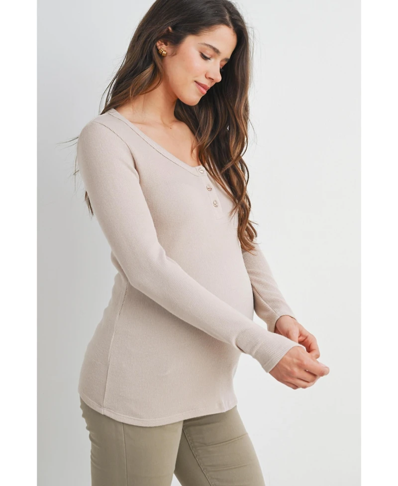 Hello Miz Womens Henley Long Sleeve Maternity Nursing Top