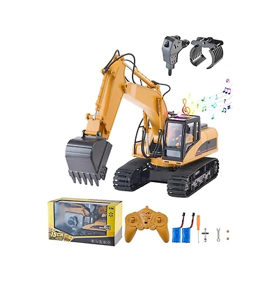 Slickblue Remote Control Excavator Toy, 15 Channel, 3 in 1 Remote Control Digger with Metal Shovel, 1:14 Scale Rc Excavator
