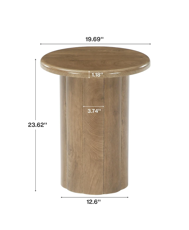 Tribesigns Round Side Table for Living Room, Farmhouse Small End Table with Fluted Base, 20-Inch Rustic Brown Nightstand, Accent Furniture