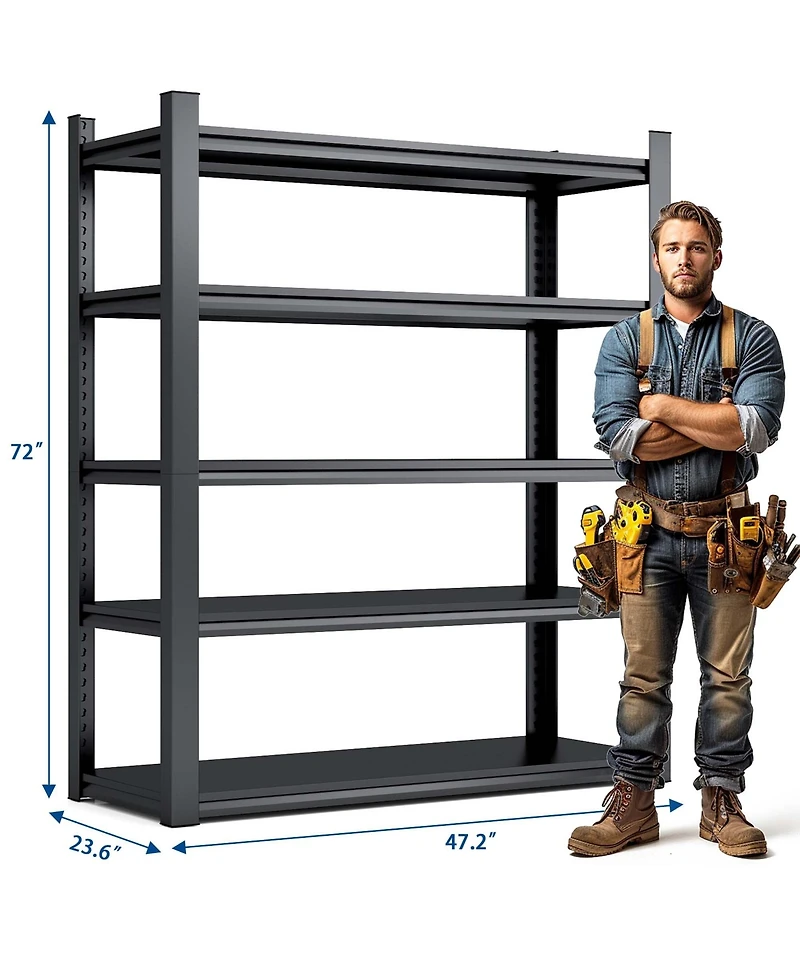Boyel Living 72"H 5 Tier Metal Shelves for Storage Garage Shelving 2000LBS Storage Utility Rack, 47.2"W23.6"D72"H, Black
