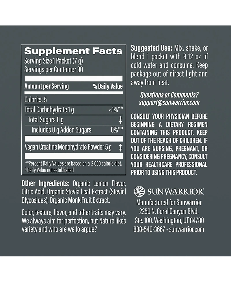 Sunwarrior Us Active Creatine Lemonade 210g Pop Box (30 ct