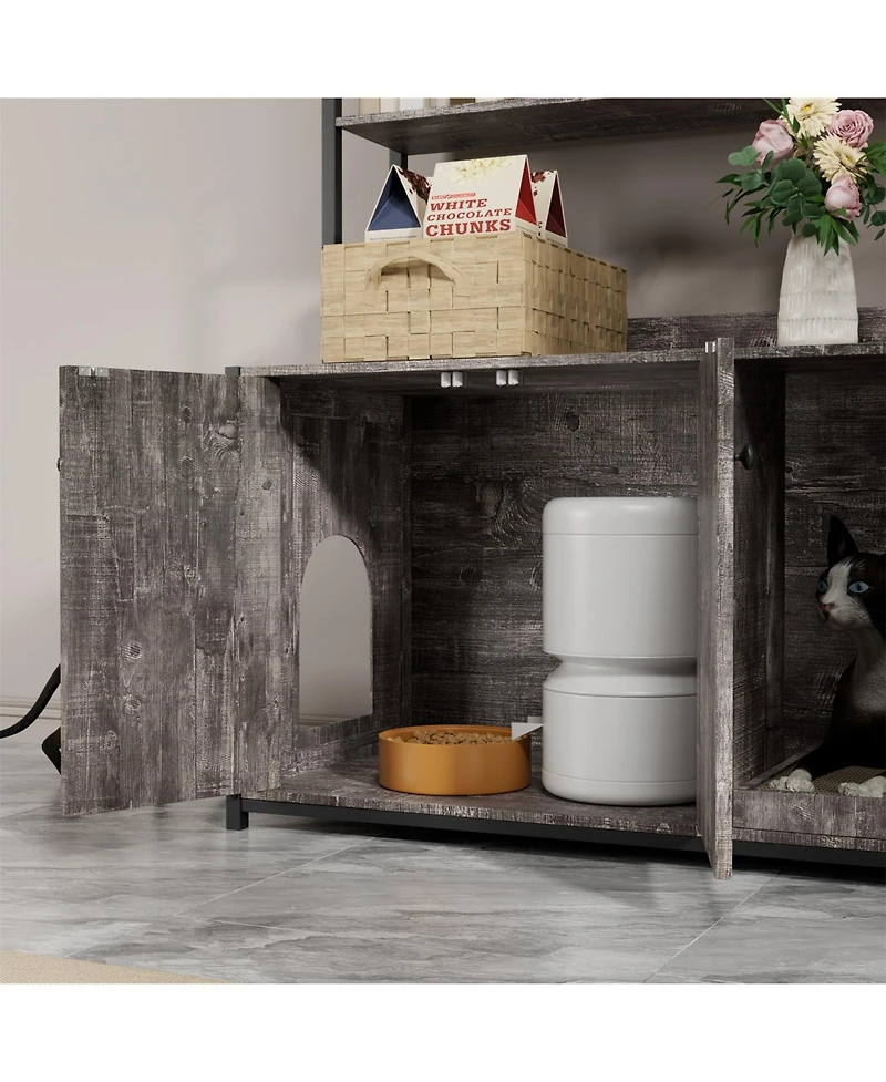 Aostirmotor Cat Litter Box Enclosure with Scratch Pad,2 Doors