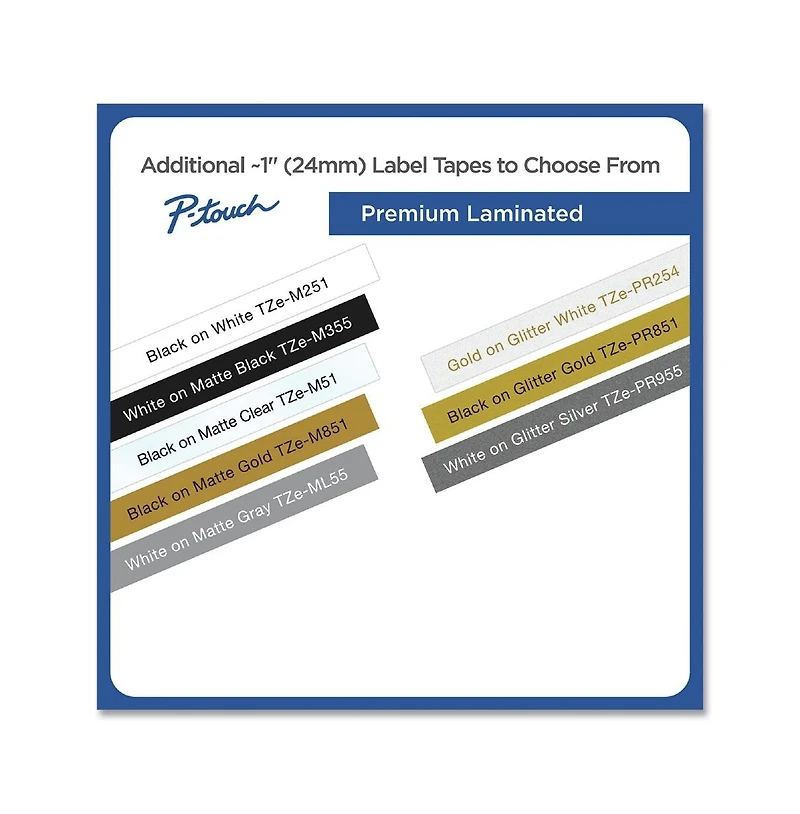Brother TZEM251 0.94 in. x 26.2 ft. TZe Premium Laminated Tape - Black on White