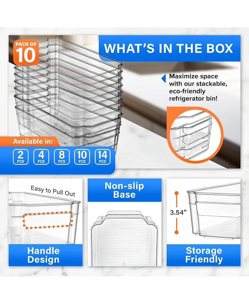 Lifemaster Multi-purpose Refrigerator Bins - 14 pieces Usable and Stackable Design Fridge Bin Organizer with Easy Grip Handles